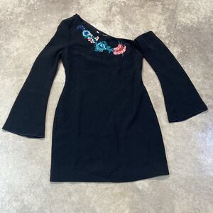 Rachel‎ Zoe Dress 4 Black Harper Floral Sequins Off Shoulder Bell Sleeve Mini